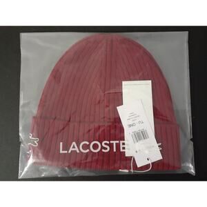 Lacoste Mens Ribbed Wool Beanie Bordeaux One Size Touque